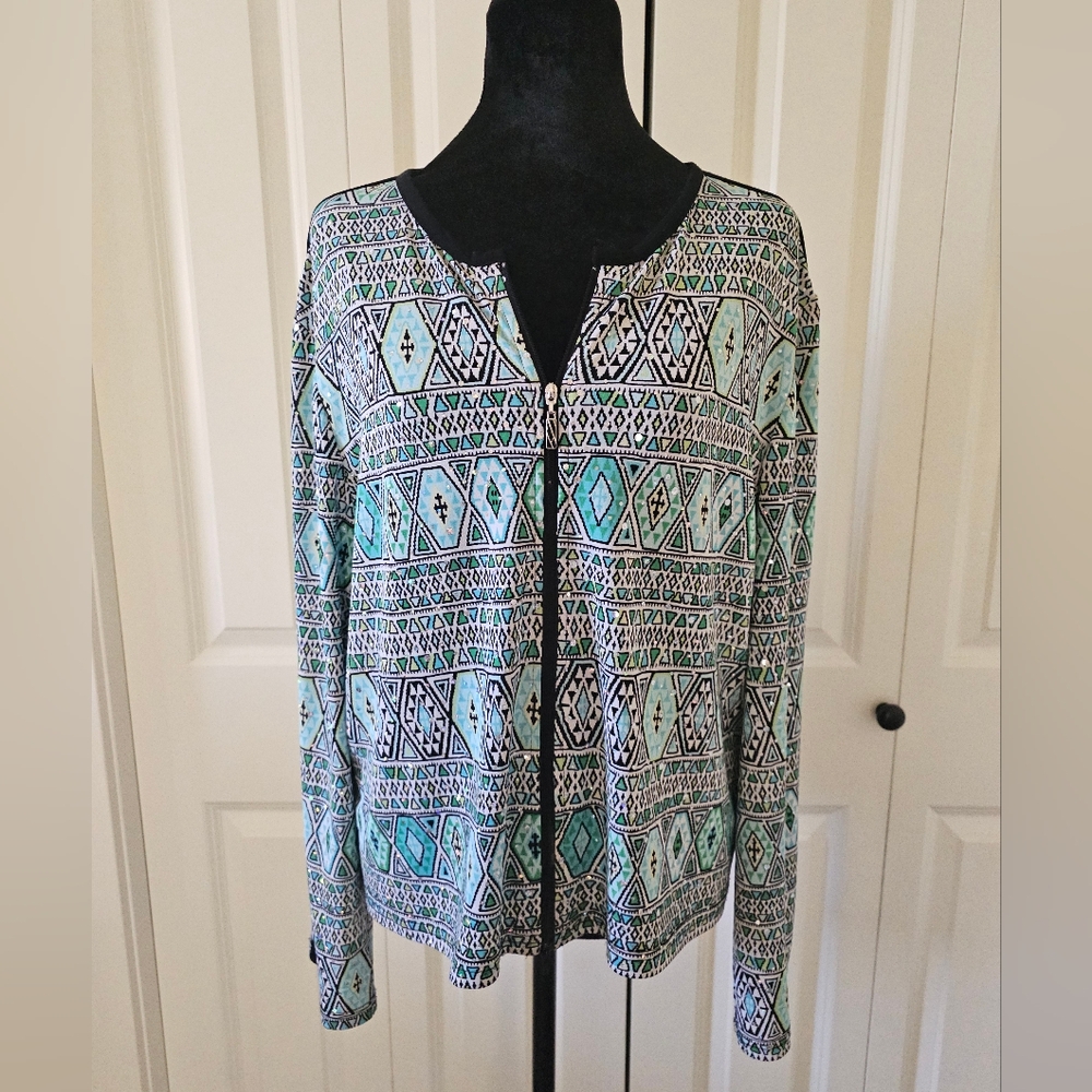 Joseph Ribkoff Black & Green Blazer Jacket  Rhindstones Sequins Sz 20